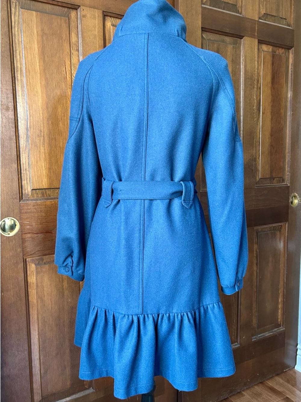 Nine West Blue Wool Blend Coat with Belt and Ruffle Hem - Picture 5 of 9